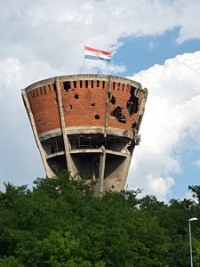 The war damaged water tower just outside Vukovar that now stands as a monument to the Serbian/Croatian conflict in the early 90's.
